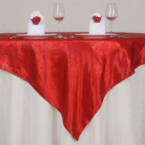 60&#034; x 60&#034; RED Adoringly Adorned Satin Lily Tablecloth Overlays
