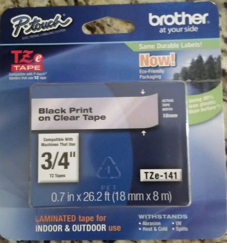 Brother TZe-141 18mm 3/4&#034; Black on Clear   P-Touch TZ tape