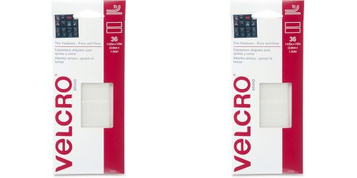 VELCRO Brand Thin Adhesive Strips 78&#034; Coin1.25&#034; Square 36 Set White, 2 Packs