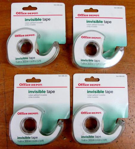4 Invisible Transparent Clear Tape Dispenser Roll 3/4&#034; x 300&#034; Inch Office Depot