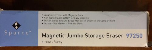 Sparco 97250 Magnetic Eraser, w/ Marker Storage, 2 Markers, Black Red