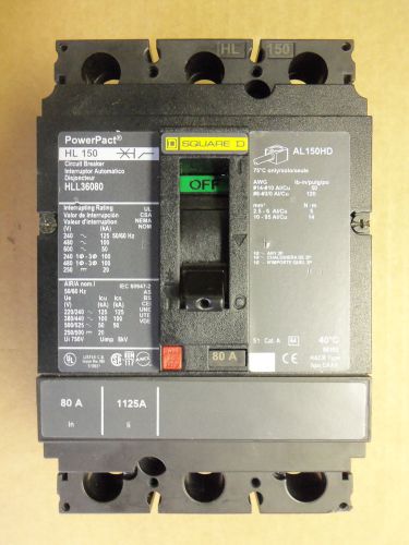 Square d hl 150 3 pole 80 amp 600v hll36080 powerpact circuit breaker hll for sale