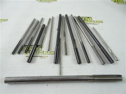 LOT OF 15 HSS STRAIGHT SHANK REAMERS 1/8 TO 1/2&#034; UNION &amp; BRONZE