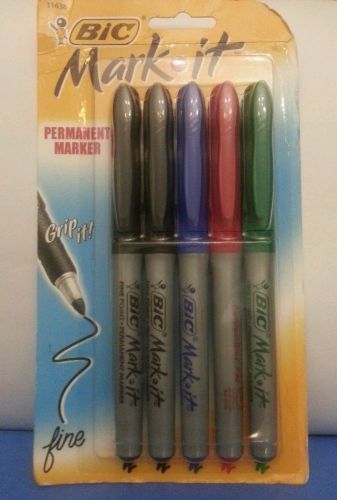 New BIC Mark-It Fine Tip Permanent Marker Set of 5 (1 pack), Rubber Grip (31638)