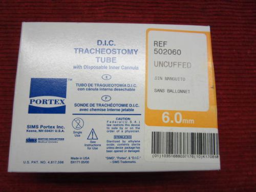 Portex 502060 DIC Tracheostomy Tube with Disposable Inner Cannula Uncuffed 6.0mm