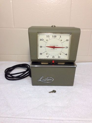 Lathem 4001 heavy duty automatic time recorder, analog face punch clock w/ key for sale
