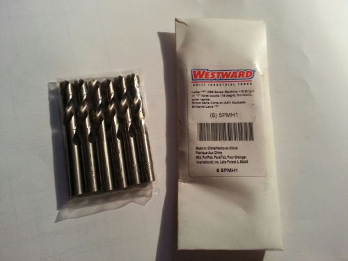 (6) Bits, LETTER DRILL &#034;T&#034;  WESTWARD 5PMH1 Jobber Drill Bit, HSS .358 dia.