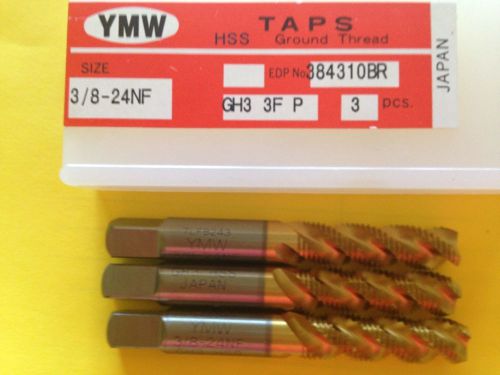3/8-24NF GH3 3 FLUTE SPIRAL FLUTED  PLUG TIN COATED YMW TAP (3pc.pkg)