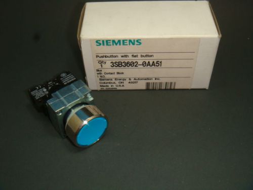 1 NEW SIEMENS, 3SB3602-0AA51, PUSH BUTTON W FLAT BUTTON BLUE WITH 1 N.O. CONTACT