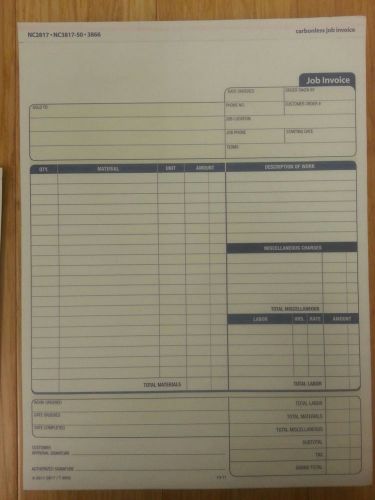 Adams Job Invoice Unit Form, 3 Part, Carbonless, 8.5 x 11.44 Inches - 48 FORMS