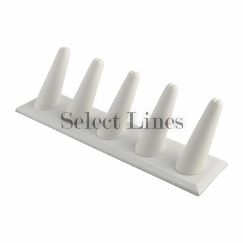 NEW White Faux Leather 5 Finger Ring Jewelry Display !!