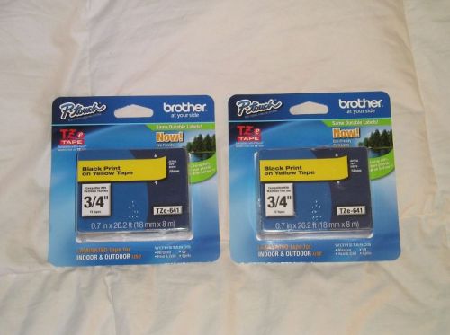Brother p-touch tze 3/4&#034; inch black print on yellow tape label cartridges lot for sale
