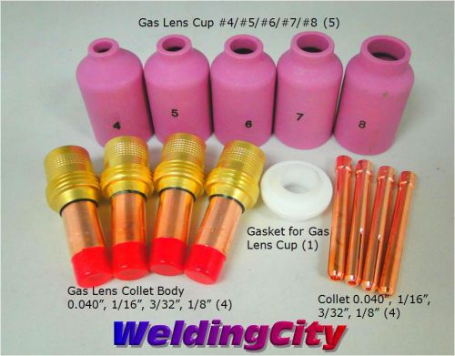 WeldingCity Accessory Kit Cup-Collet-Gas Lens 0.040&#034;~1/8&#034; in TIG Torch 17/18/26