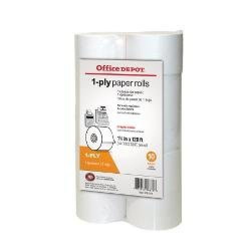 Office Depot 1-Ply Paper Rolls, 1 3/4in. x 128ft., White, Pack Of 10, 109044