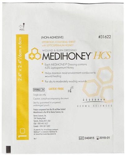 Derma sciences medihoney hcs non-adhesive dressing 2.4&#034; x 2.4&#034; 10/bx 31622 for sale