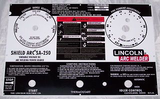 Lincoln Electric Arc Welder SA-250 Shield Arc L-7012-1, Aluminum Control Plate