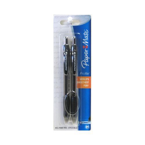 Paper Mate Profile Retractable Ballpoint Smoothens Pens Paper 2 Black Ink 89468