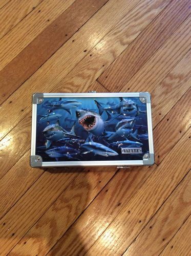 Vaultz Key Locking Pencil Supply Pill Box 8.25 x 5.5 x 2.5&#034; Blue Sharks Ocean