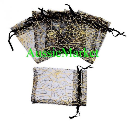 20 x organza gift bags pouch favour gold party jewelry halloween spider web new