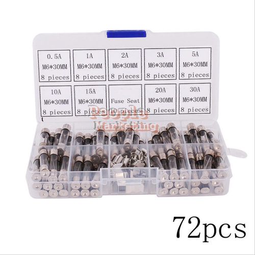 72pcs 6x30mm quick fast blow glass tube fuse assorted kit /w fuse holder set #p for sale