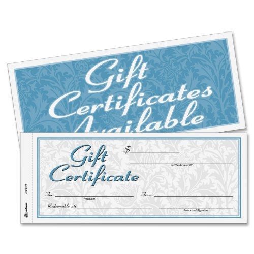 Adams gift certificate book, carbonless, single paper, 3.4 x 8 inches, white, for sale