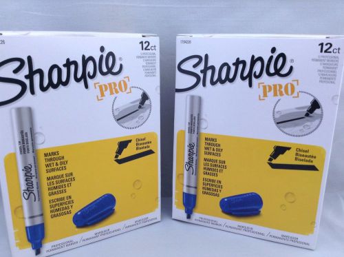 Sharpie Pro Chisel Tip Permanent Marker Blue 2 BOXES = 24 Sharpies New Lot 24 CT