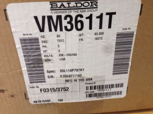 New In Box Baldor VM3611T  Electric Motor    3 HP - 1750 RPM - Free Ship