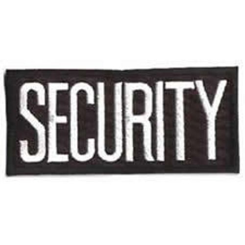 2 SMALL SECURITY PATCHES/ BADGE EMBLEM  4 1/4 inches x 2 inches WHITE/BLACK