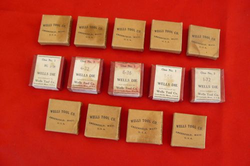 NOS Vintage WELLS TOOL CO Die Lot 14 pc in Boxes Greenfield Machinist LOOK