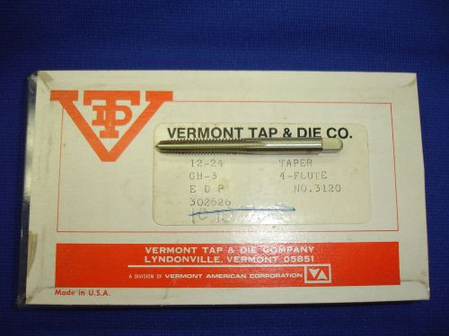 12-24 Vermont Tap and Die 302526 Taper Tap High Speed Steel Made in USA 4 Flute