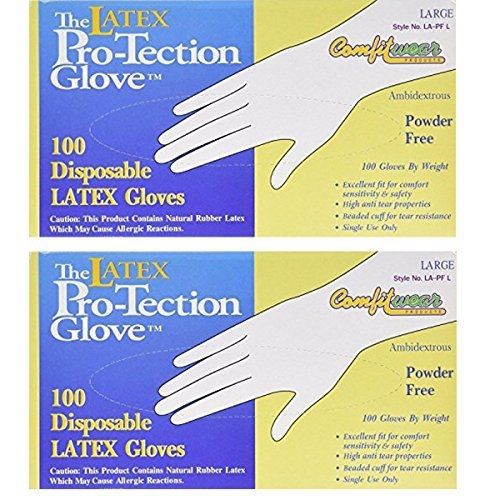Comfitwear Disposable Latex Gloves, Powder Free Size Large, 200 Gloves (2 Boxes