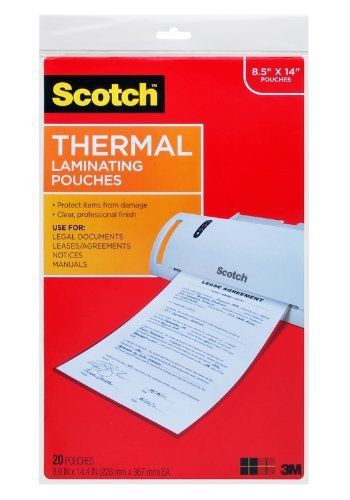 Scotch Thermal Laminating Pouches, 8.9 x 14.4-Inches, Legal Size, 20-Pack (TP...