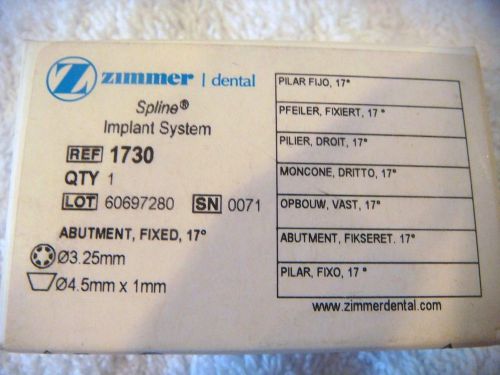 SPLINE® IMPLANT SYSTEM,  ZIMMER® REF 1730, ABUTMENT, FIXED, 17° -QTY OF 1