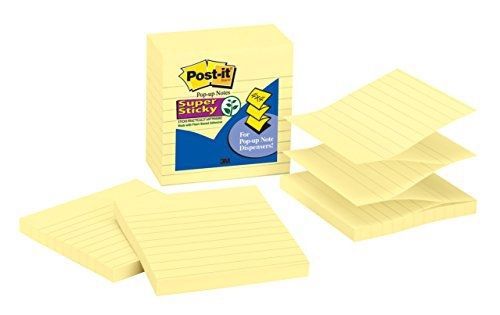 Post-it Super Sticky Pop-up Notes, 4 x 4-Inches, Canary Yellow, Lined,