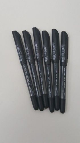 6 Quality Uni-ball Black Pens With Ink, Rollerball Needle Vision,Waterproof !!!