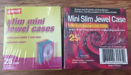 New Staples 8cm CD jewel cases 2x 25 pack, 5 colors holds mini CD &amp; bus. card CD