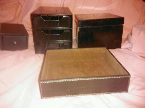 Set 4 Office Industrial  Metal Card File Box Black File 3 Drawer In basket Desk