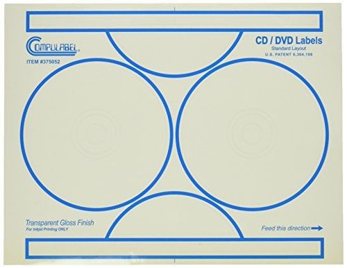 Compulabel Clear Gloss CD/DVD Labels for Inkjet Printers, 4-9/16 Inches