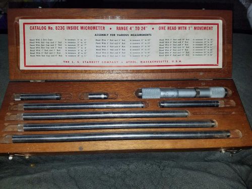 Starret inside micrometer set. no.823c range 4&#034; to 24&#034; head with 1&#034; movement for sale