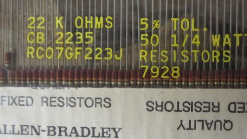 100 Allen Bradley Carbon Comp Resistors  22K OHMS  1/4 watt  5%