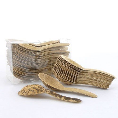 BambooMN Brand - Thermopressed Bamboo Leaf Chinese Soup Spoons - 5.1&#034; - 100
