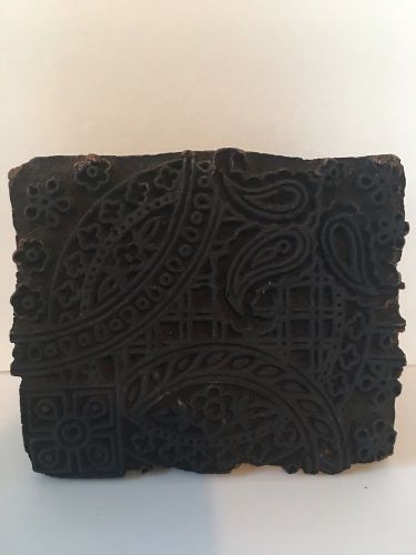 WOODEN HAND CARVED TEXTILE PRINTER FABRIC BLOCK STAMP VINTAGE PRINT PATTERN