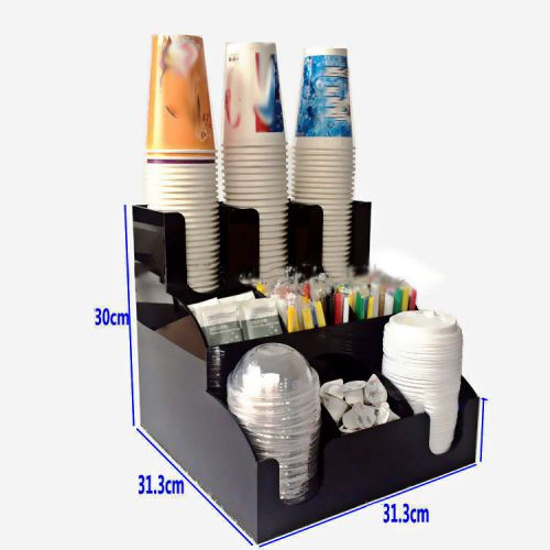 9 Grids Coffee Condiment Caddy Beverage Cups Dispenser Holder Rack Black Color