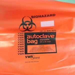 45 VWR 11215-826 Autoclavable Polyethylene Red Biohazard Bags, 4 mil, 24&#034; x 36&#034;