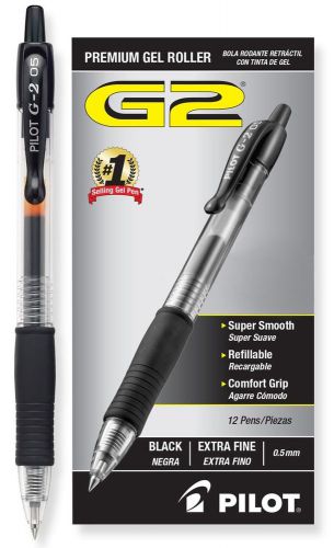 Pilot G2 Retractable Gel Roller Ball Pen with 0.5mm Extra Fine Point Black In...