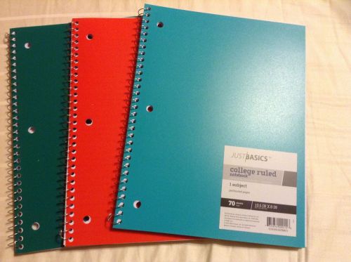 JUST BASIC 3@ Poly Spiral Notebook,1 Subject,70 College Ruled,10.5x8&#034; Shipp Inc.