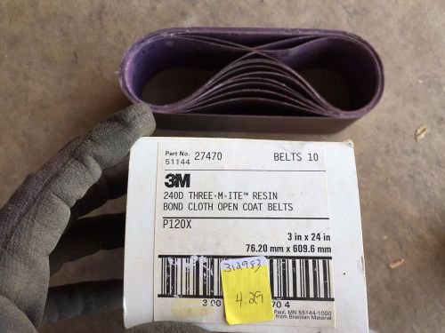 Box Of 10 3M 27470 340D Coated Abrasive Belts 100 Grit 3&#034;x24&#034; New!