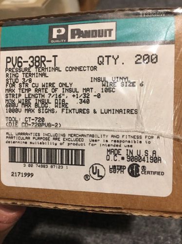 Pantsuit pv6-38r-t ring terminal for 3/8 stud wire size #6awg box of 200 for sale
