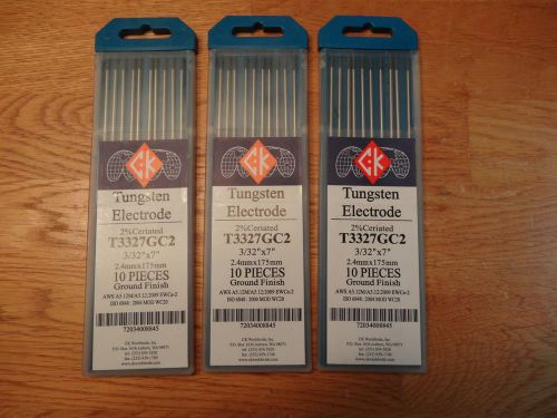 (30) CK T3327GC2 2% Ceriated Tungsten Electrode 3/32&#034; X 7&#034;  3 Packs of 10