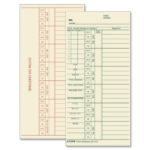 Tops tops time cards, weekly, 2-sided, numbered days, 3-3/8&#034; x 7&#034;, manila, for sale